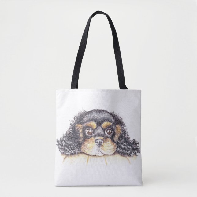 Large Print Tote with Puppy Max The Cavalier Bag (Front)