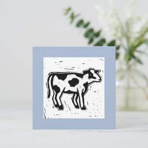 Large Printmaking Black and White Cow Print Blue Card