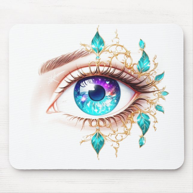 Large Purple/Blue Eye Surrounded By Plant Leaves Mouse Mat (Front)