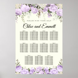 Large Purple Floral 11-Table Wedding Poster