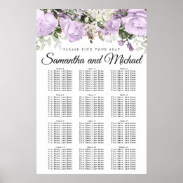 Large Purple Floral 12-Table Wedding Seating Chart