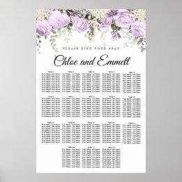 Large Purple Floral 18-Table Wedding Seating Chart