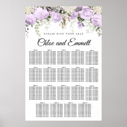 Large Purple Floral 19-Table Wedding Seating Chart