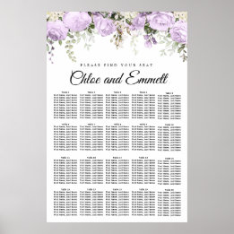 Large Purple Floral 20-Table Wedding Poster
