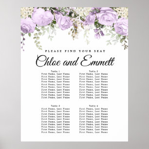 Large Purple Floral 4-Table Wedding Poster