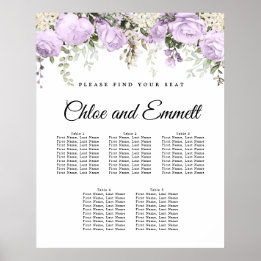 Large Purple Floral 5-Table Wedding Poster