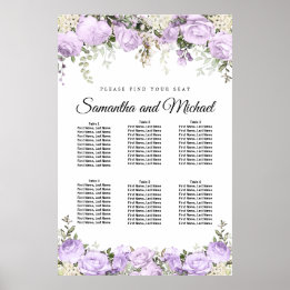 Large Purple Floral 6-Table Wedding Seating Chart