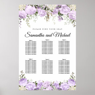 Large Purple Floral 6-Table Wedding Seating Chart
