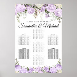 Large Purple Floral 7-Table Wedding  Poster