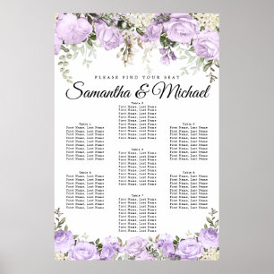 Large Purple Floral 7-Table Wedding  Poster