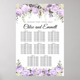 Large Purple Floral 8-Table Wedding Seating Chart