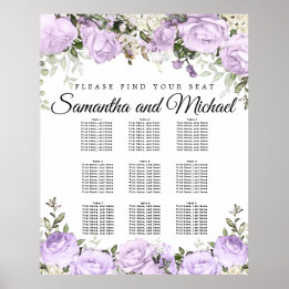 Large Purple Floral 9-Table Wedding Seating Chart