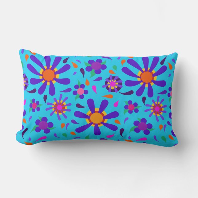 Large Purple Mod Style Flowers  Lumbar Cushion (Front)
