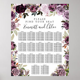 Large Purple Pink Floral 17-Table Seating Chart