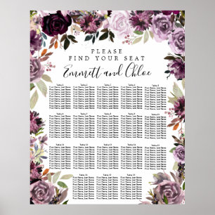Large Purple Pink Floral 18-Table Seating Chart