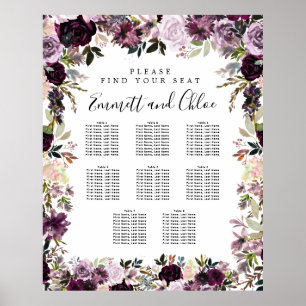 Large Purple Pink Floral 8-Table Seating Chart