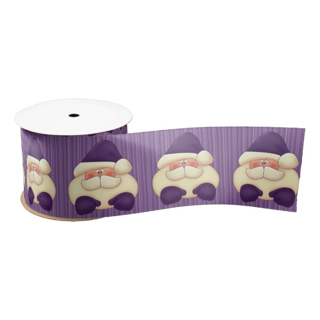 Large Purple Stripes with Santa Satin Ribbon (Spool)