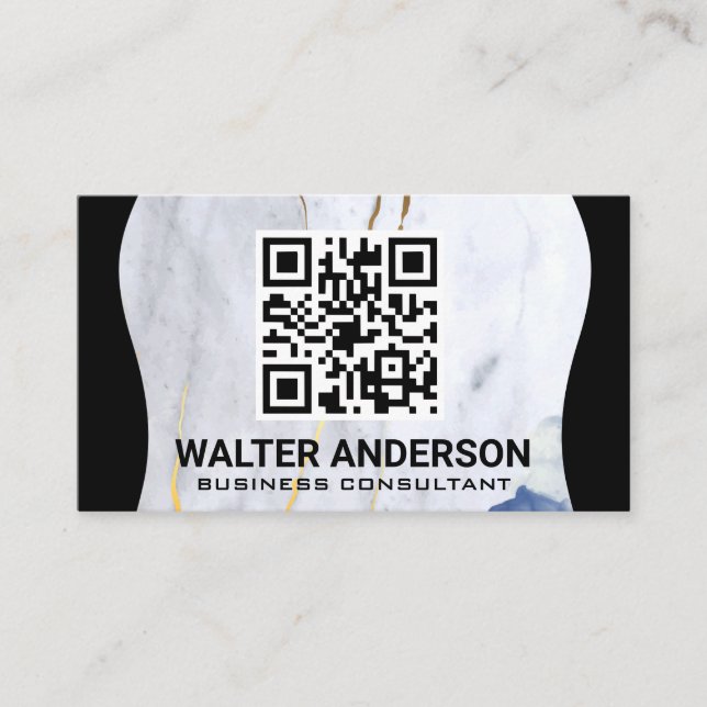 Large QR Code Template | Marble Gold Flakes Business Card (Front)