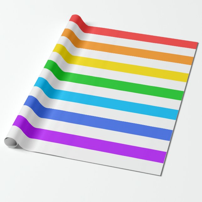 Large Rainbow Colors and White Stripes Wrapping Paper (Unrolled)