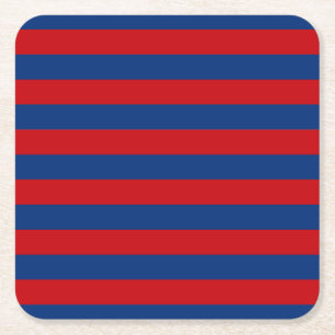 Large Red and Blue Horizontal Stripes Square Paper Coaster