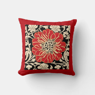Large Red Art Nouveau Flower  Cushion