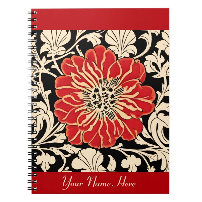 Large Red Art Nouveau Flower  Notebook (Front)