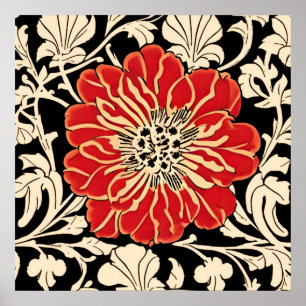 Large Red Art Nouveau Flower  Poster
