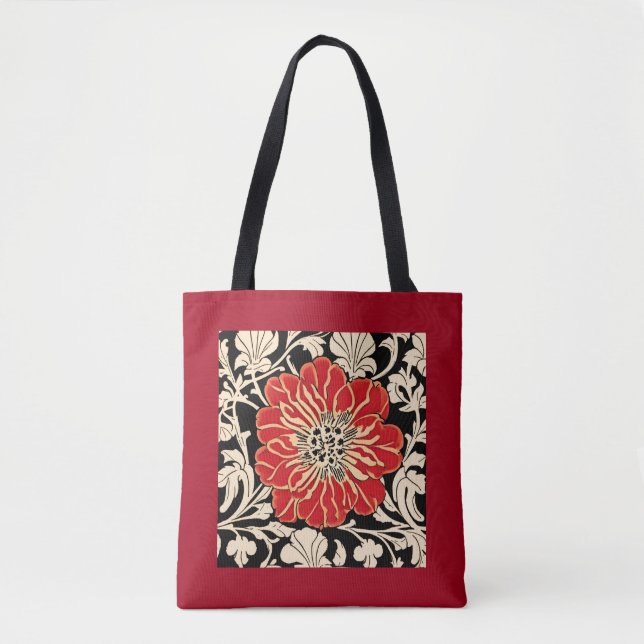 Large Red Art Nouveau Flower  Tote Bag (Front)
