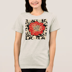 Large Red Art Nouveau Flower  Tri-Blend Shirt