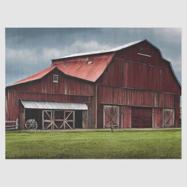 Large Red Barn Under Stormy Skies Tissue Paper (Front)