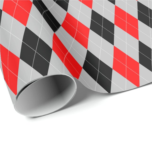 Large Red, Black and Grey Argyle Wrapping Paper (Roll Corner)