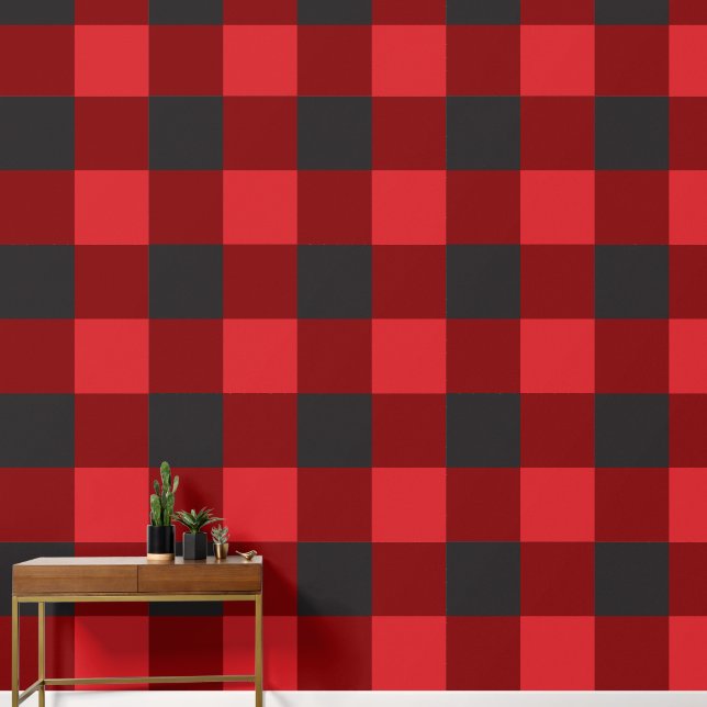 Large Red Buffalo Plaid Wallpaper (Hallway)