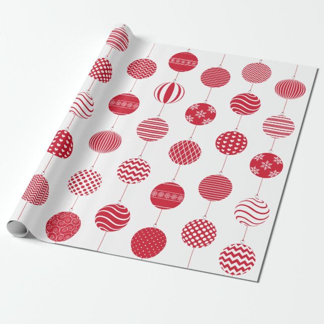 Large Red Christmas Ball Pattern Wrapping Paper (Unrolled)
