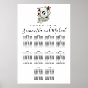 Large Red Floral Crest 10-Table Seating Chart