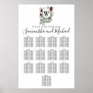Large Red Floral Crest 13-Table Seating Chart