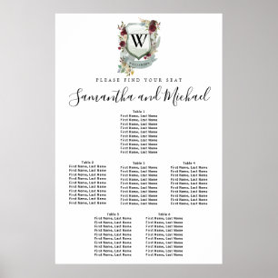 Large Red Floral Crest 6-Table Seating Chart