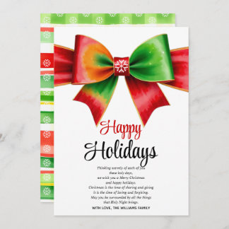 Large red, green bow and stripes Christmas Holiday Card