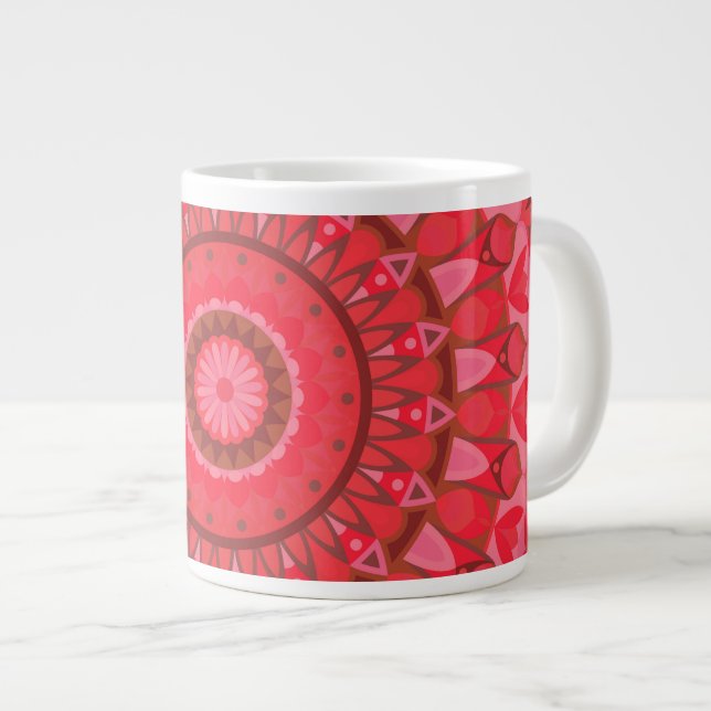 Large Red Mandala Warm Boho Pattern Cosy Gift Coffee Mug (Front Right)