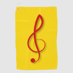 Large red musical treble clef symbol golf towel