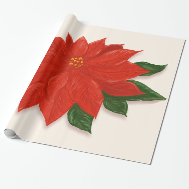 Large Red Poinsettia Wrapping Paper (Unrolled)