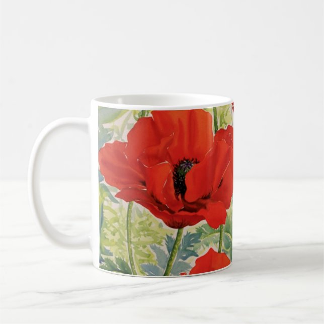 Large Red Poppies Coffee Mug (Left)