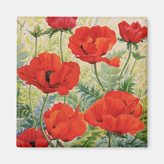 Large Red Poppies Magnet (Front)