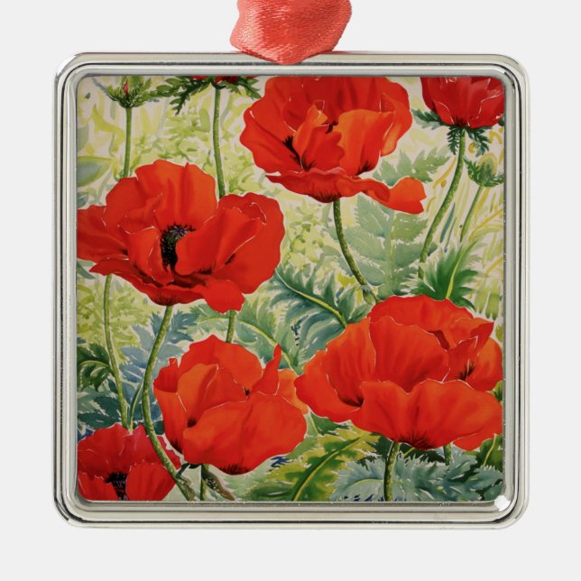 Large Red Poppies Metal Tree Decoration (Front)