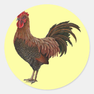 Large Red Rooster Classic Round Sticker