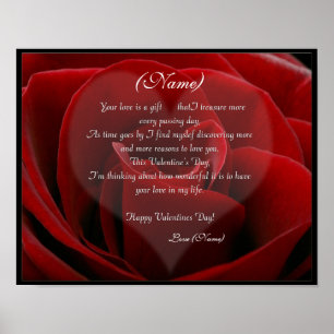 Large Red Rose and Heart - Custom Valentines Poster