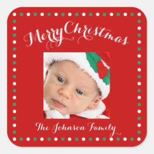 Large Red Square Photo Christmas Stickers