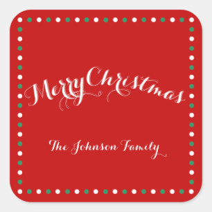 Large Red White Green Square Christmas Stickers
