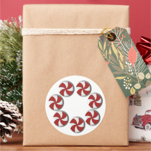 Large Red & White Peppermint Holiday Classic Round Sticker