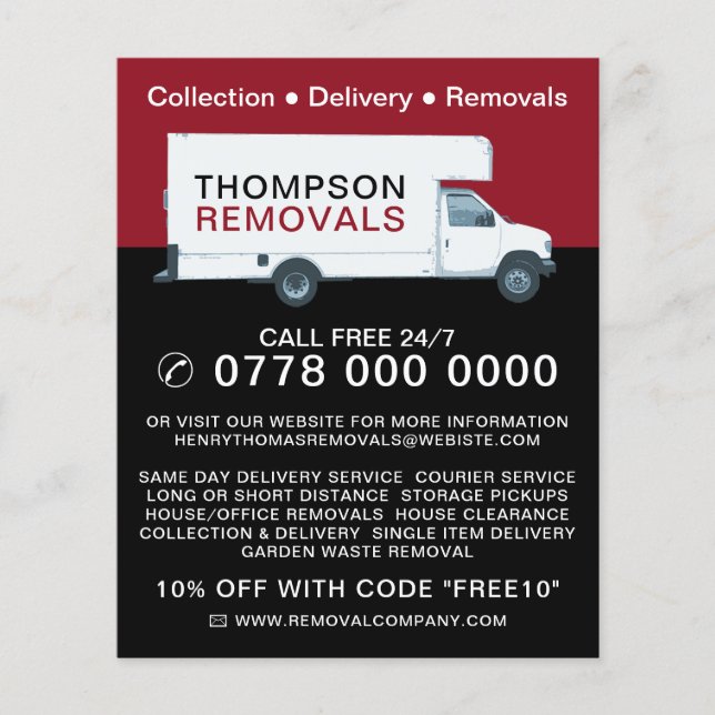 Large Removal Van, Removal Company Advertising Flyer (Front)