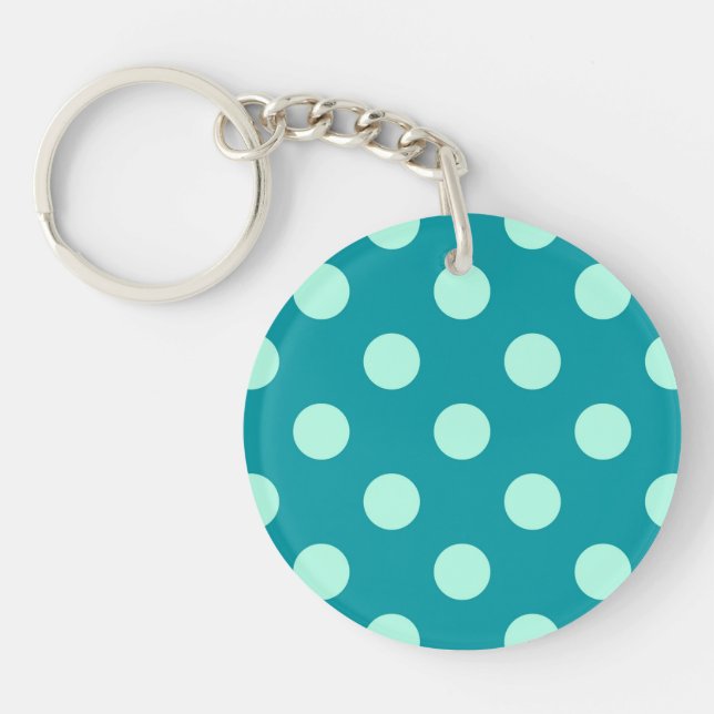Large retro dots - aqua and turquoise key ring (Front)